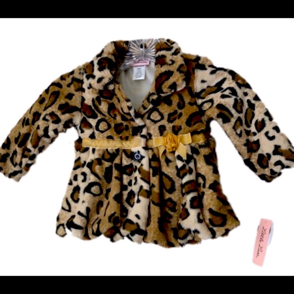 Girls fashion jacket pea coat leopard faux fur Little Lass top cheetah button
